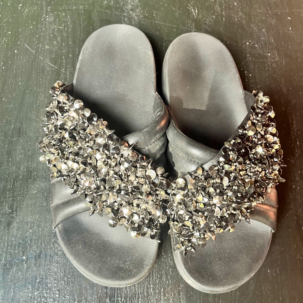 Tory Burch Logan embellished leather slides